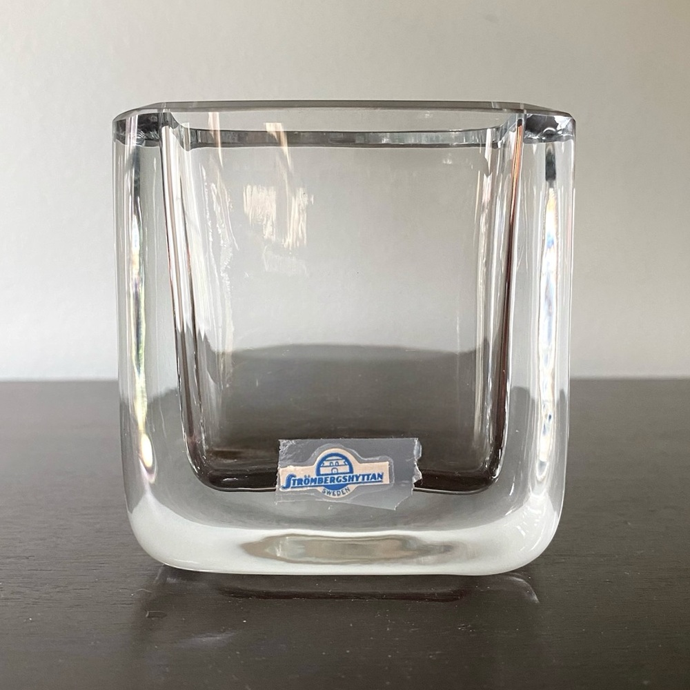 Strombergshyttan Crystal Vase Scandinavian Rectangular Heavy Clear Narrow